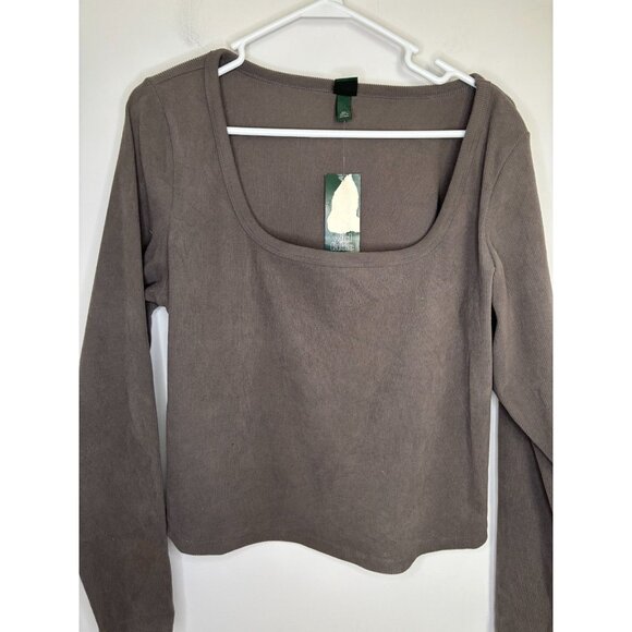 WILD FABLE NEW Ribbed Cropped Top Womens XL Tan/Gray Long Sleeve - Picture 4 of 7